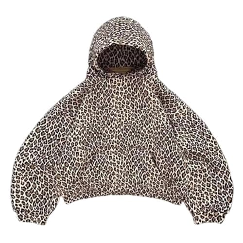 Ckuea Y2K Cheetah Print Hoodie Pullover