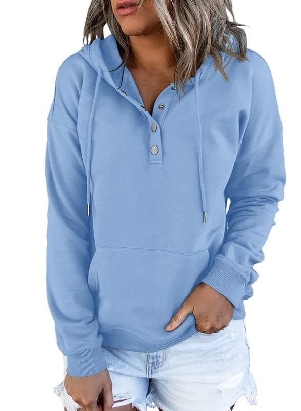 2024 Women's Casual Button Collar Hoodie Sweatshirt