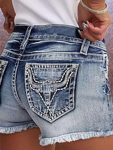Flamingals Women's Mid-Waisted Ripped Denim Shorts
