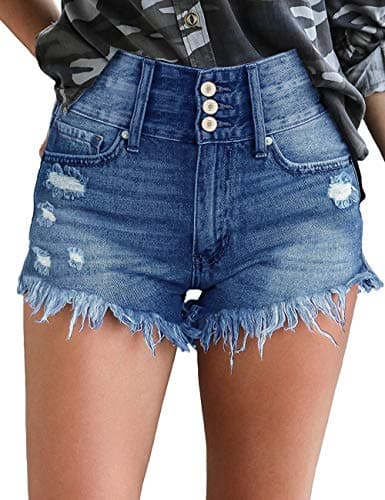 Luvamia Women's Casual High-Waisted Frayed Denim Shorts