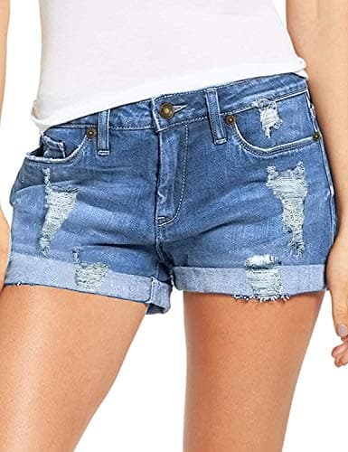 Necooer Women's Casual Mid-Waist Stretch Denim Shorts