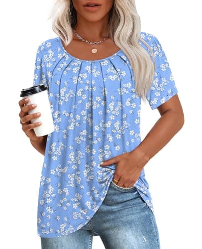 Anymeet Women's Summer Pleated Tunic Shirts M-3XL