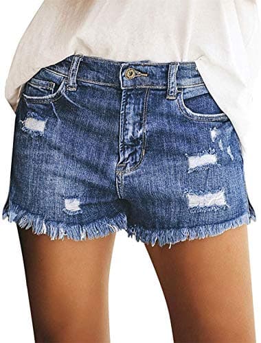 OnlyPuff Women's Ripped Mid-Waisted Denim Shorts
