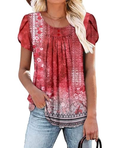 Angerella Women's Flirty Summer Pleated Floral Tunic Top S-3XL