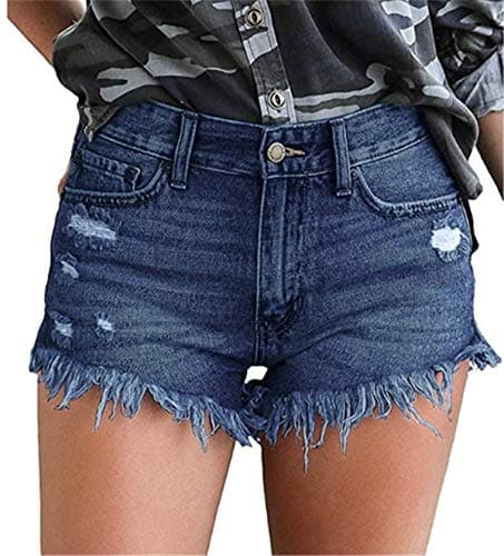 OnlyPuff Women's Ripped Mid-Waisted Denim Shorts