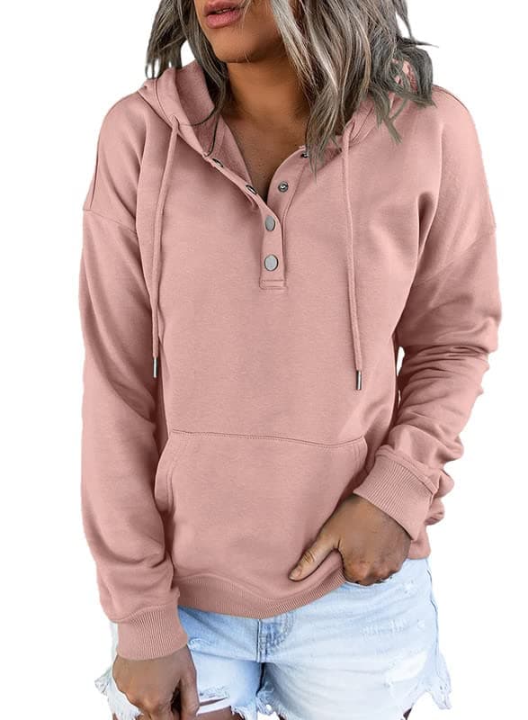 2024 Women's Casual Button Collar Hoodie Sweatshirt
