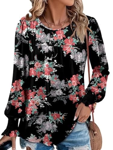 Angerella Comfy Long Sleeve Crew Neck Fall Blouses for Women