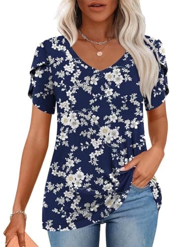 CATHY 2025 Women's Short Sleeve V-Neck Tunic Tops S-4XL