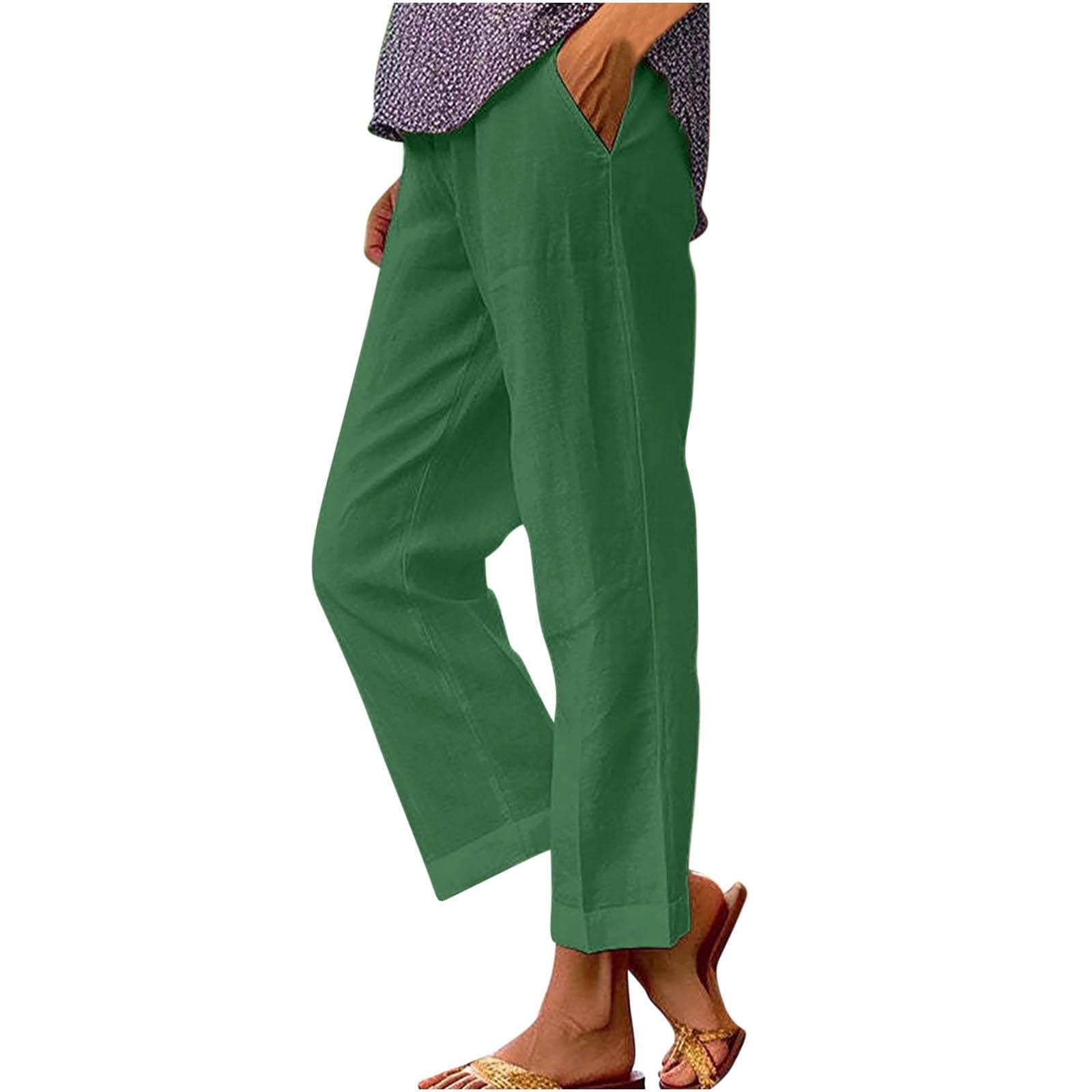 2024 Women's High Waisted Crop Linen Pants Solid Comfy Casual