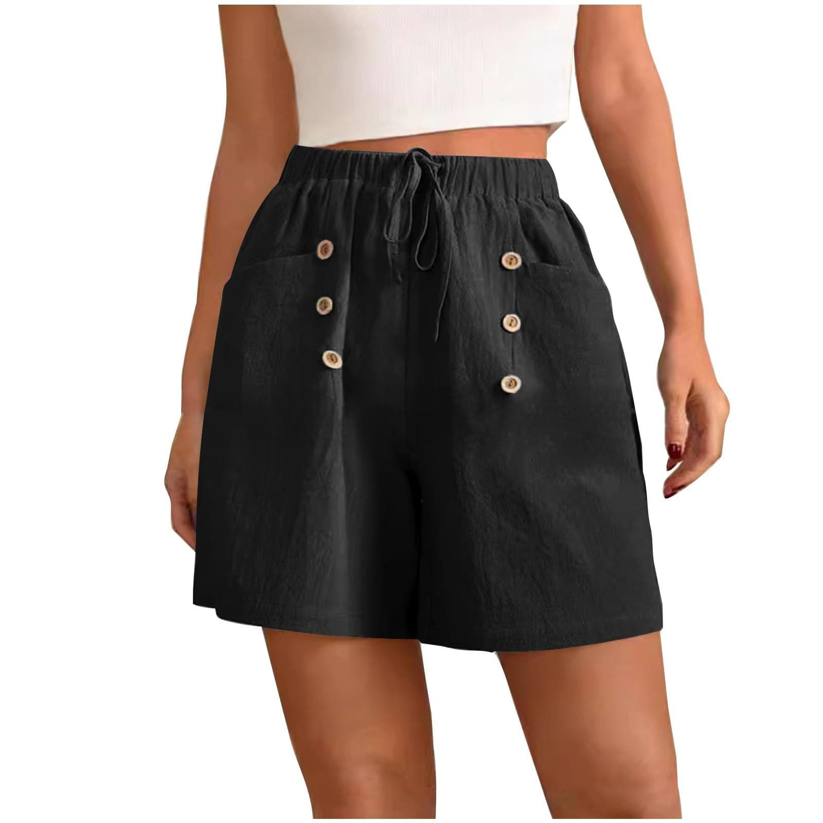 Sktremeuru Women's Casual Cotton Linen Bermuda Shorts with Pocket