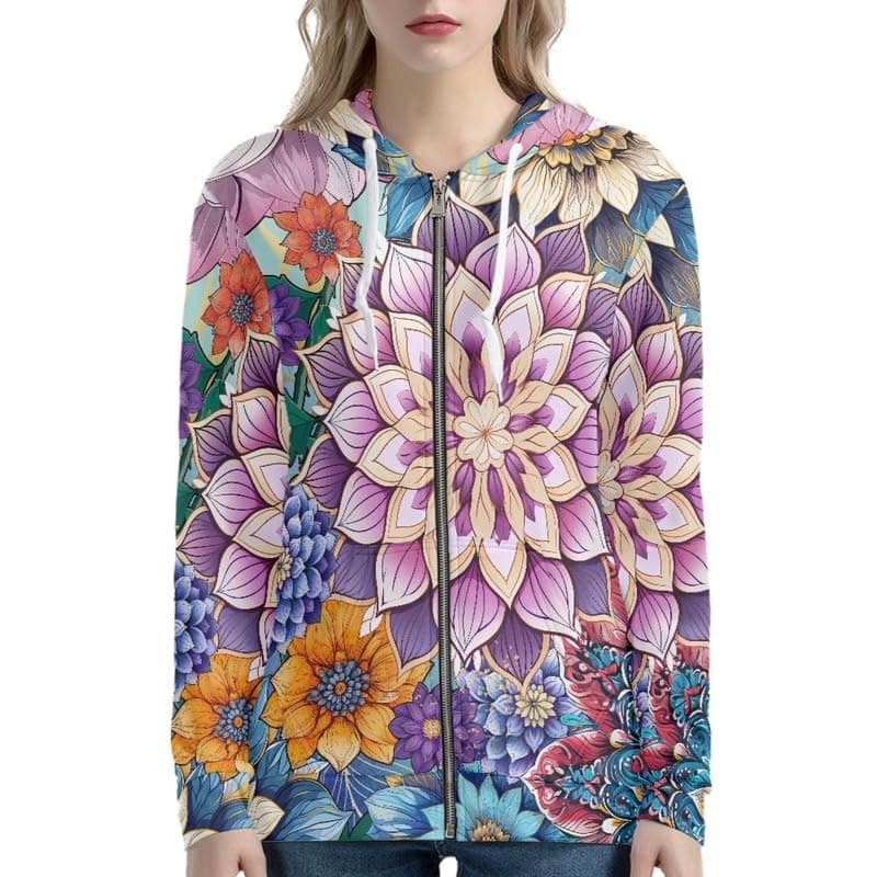 Irisjudy Monet Art Color Stripe Zip Hoodie for Women
