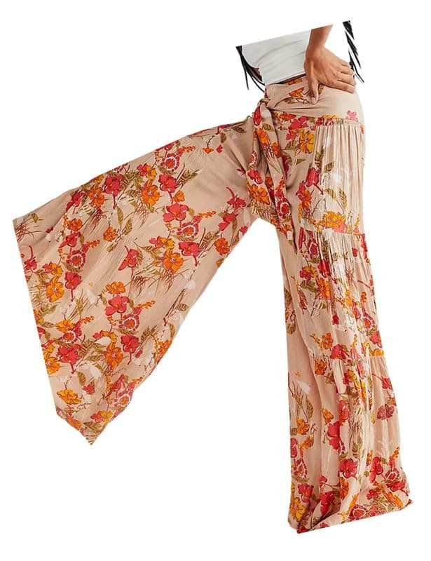 Lrady Women's Boho Printed Wide Leg Palazzo Pants