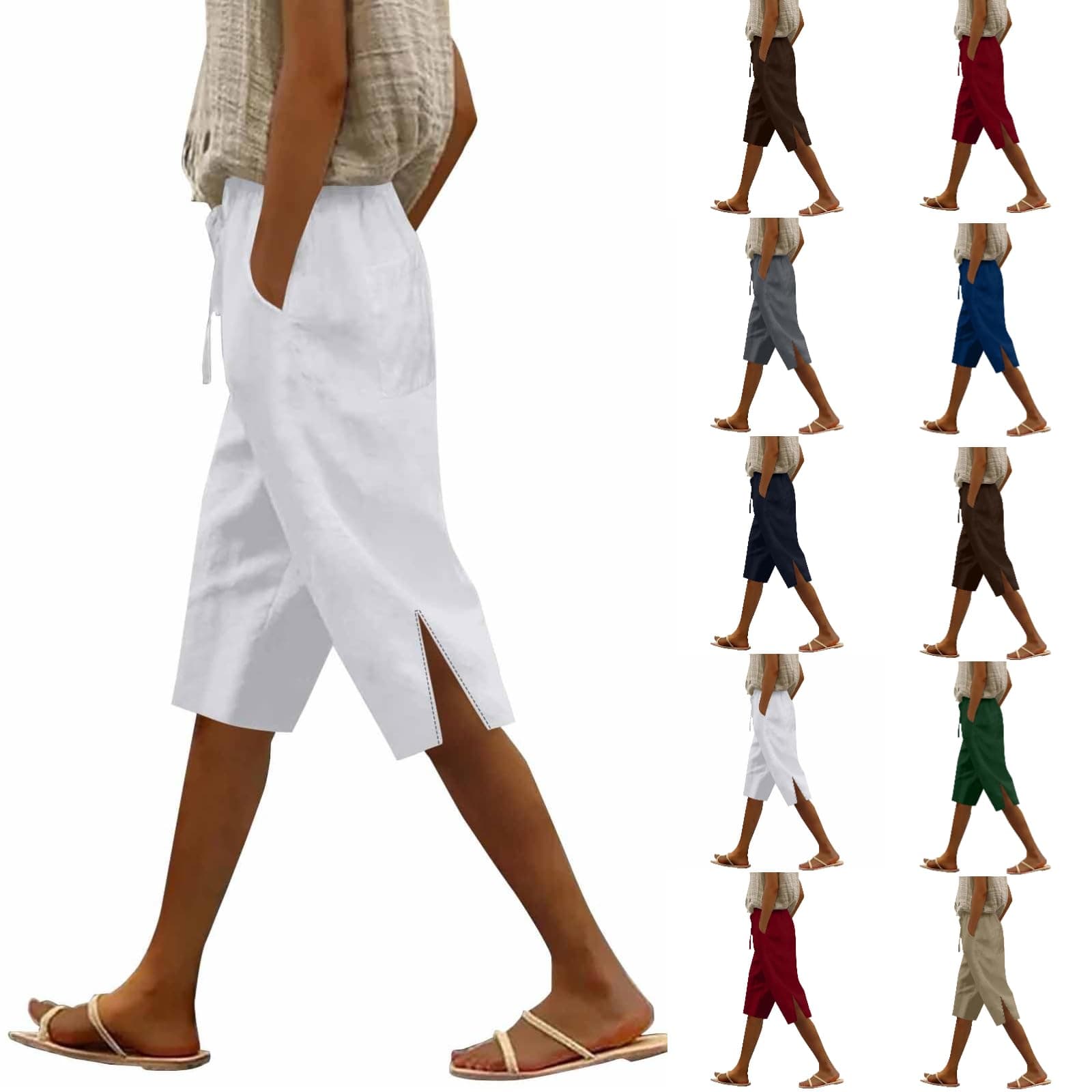 Lightweight Women's Knee-Length Bermuda Shorts in Linen with Pockets