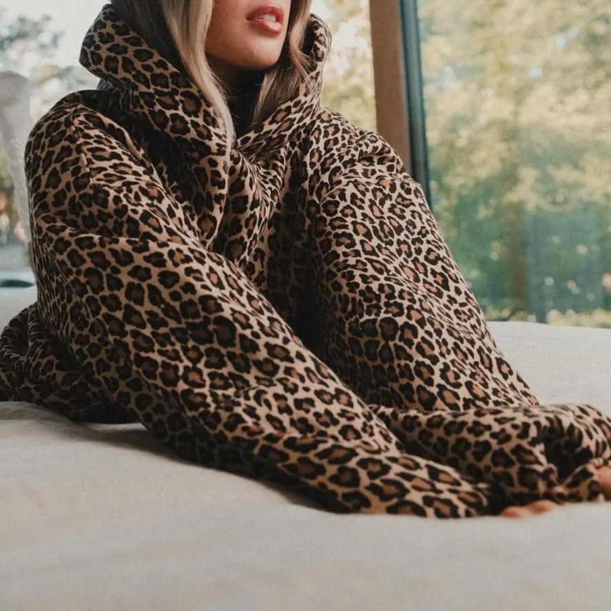 Ckuea Y2K Cheetah Print Hoodie Pullover