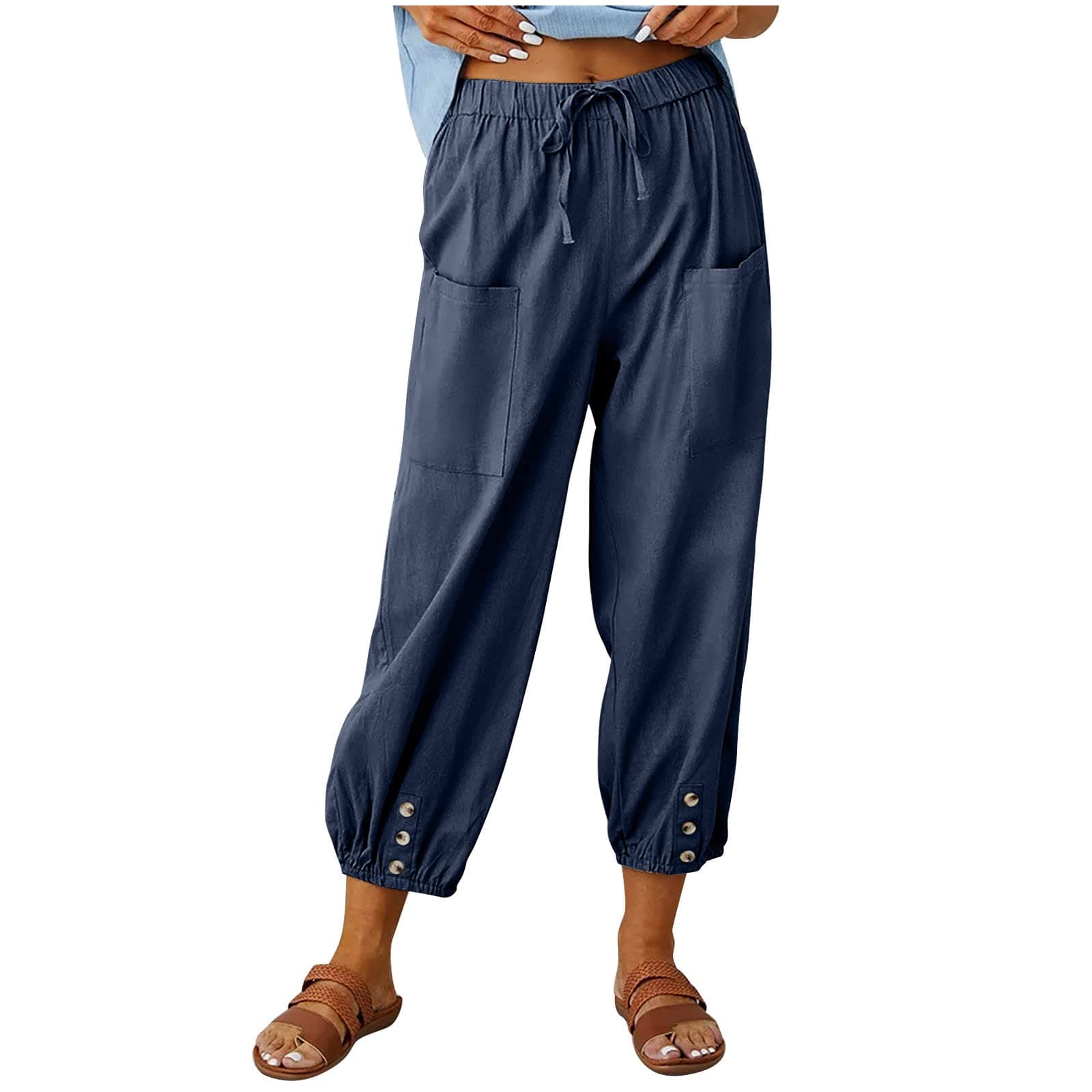Itsame High Waist Cotton Linen Pants for Women