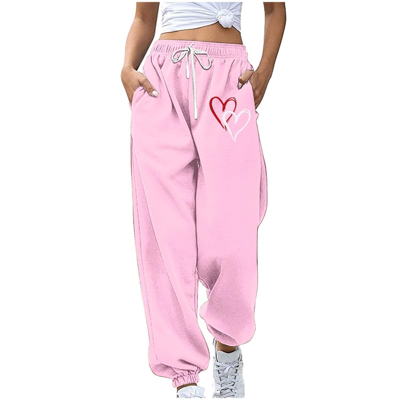SMIDOW Heart Graphic High-Waisted Drawstring Sweatpants for Women