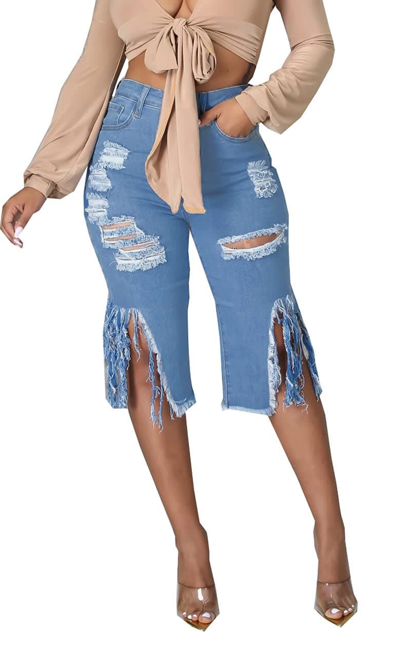 BestGirl Women's Mid Rise Ripped Denim Distressed Short Jeans