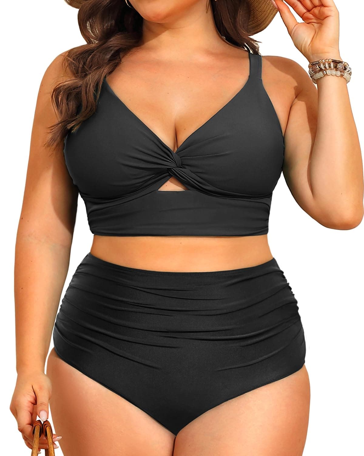 Daci Plus Size Knot Twist High Waisted Bikini Tummy Control_swimsuits 2025