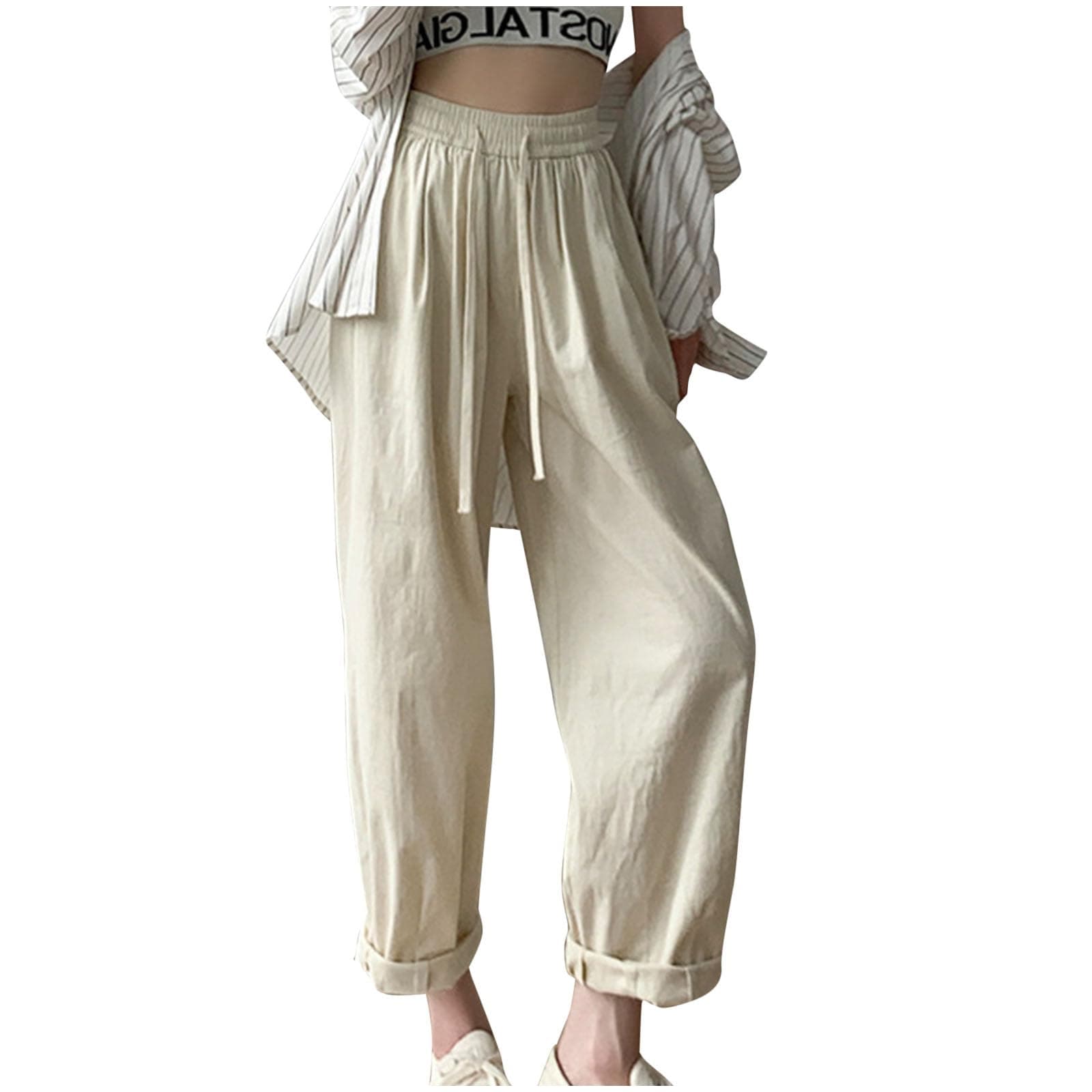 Yxzogd Flowy High-Waisted Wide Leg Cotton Linen Palazzo Pants