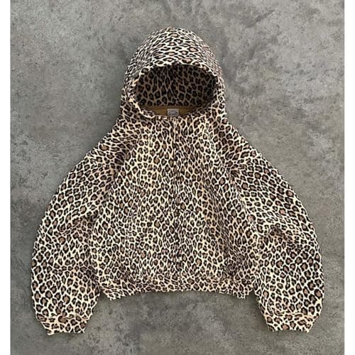2000s Ckuea Y2k Cheetah Leopard Print Hoodie Sweatshirt