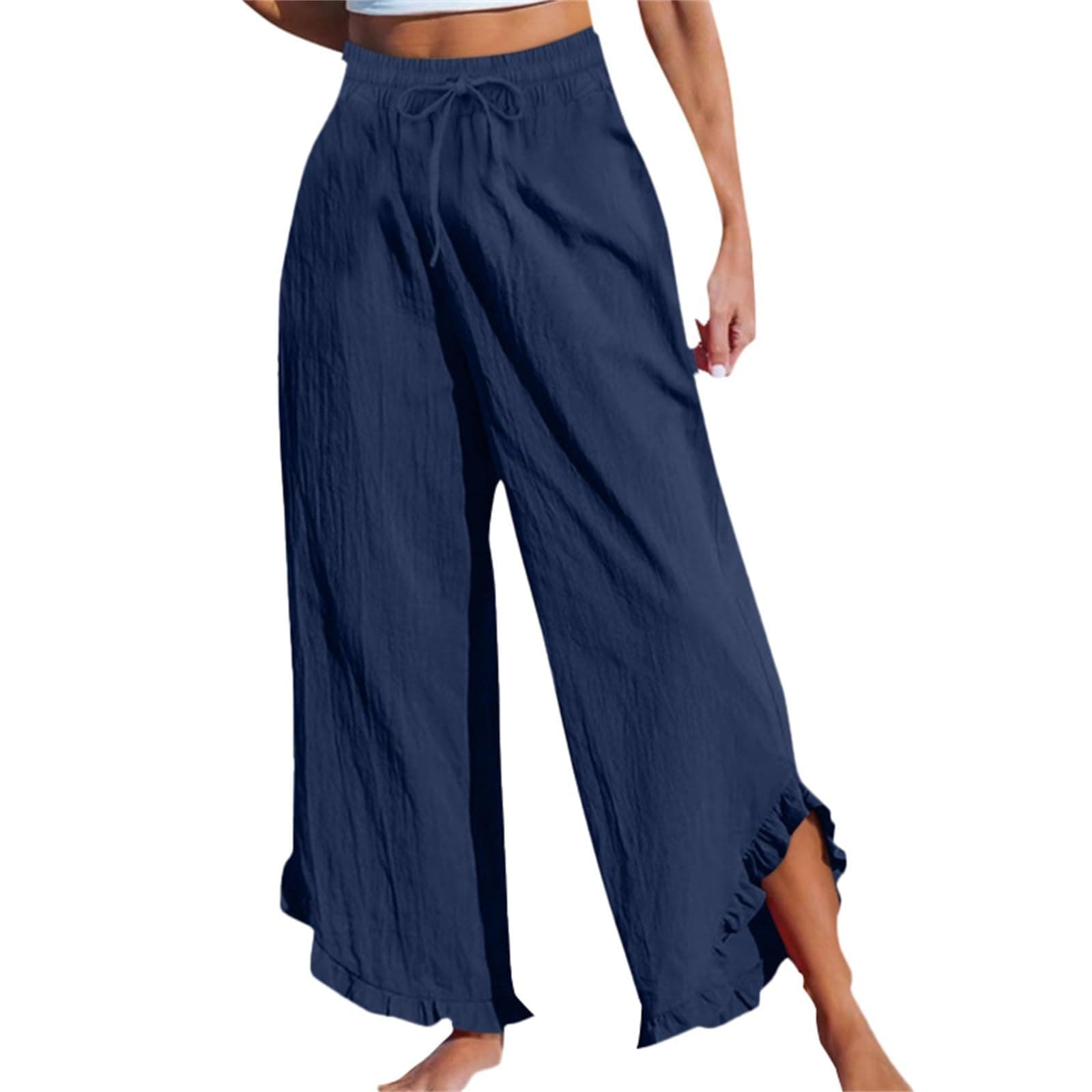 Boho Wide Leg Smocked Waist Linen Pants for Summer Vacation
