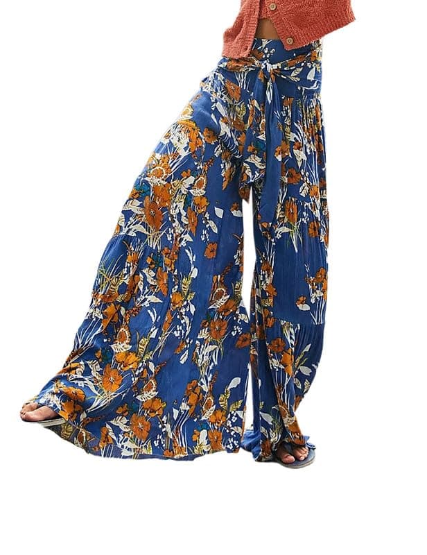 Lrady Women's Boho Printed Wide Leg Palazzo Pants