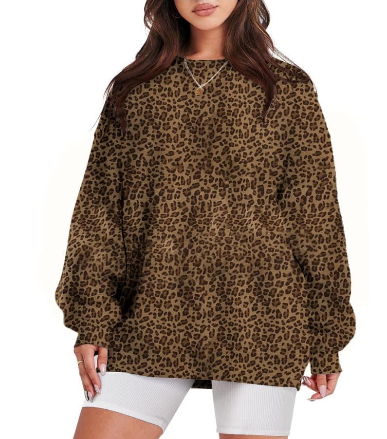 Oversized Women's Camo Sweatshirt with Maple Leaf Print Fleece Hoodie