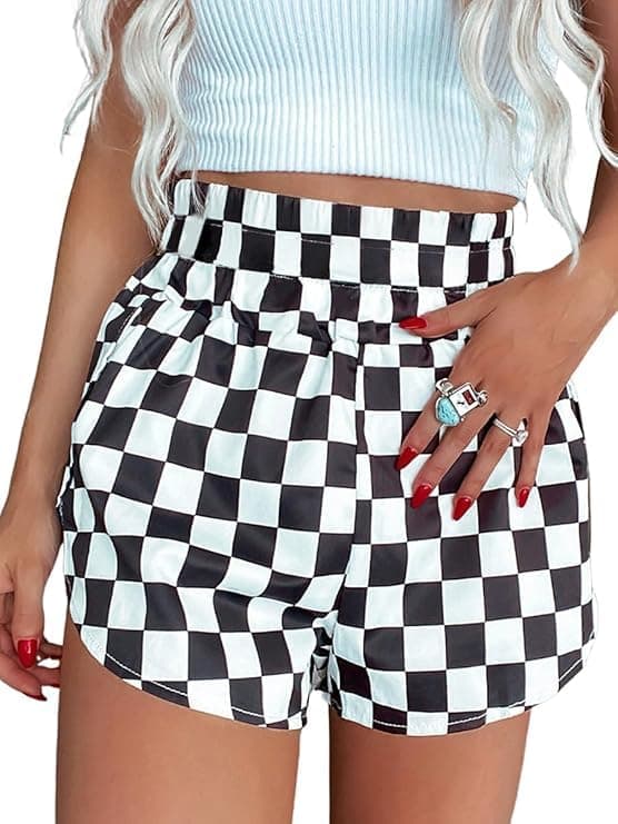 Fronage Women's Checkered Elastic Waist Pajama Shorts 2025 Summer Beach Bottoms