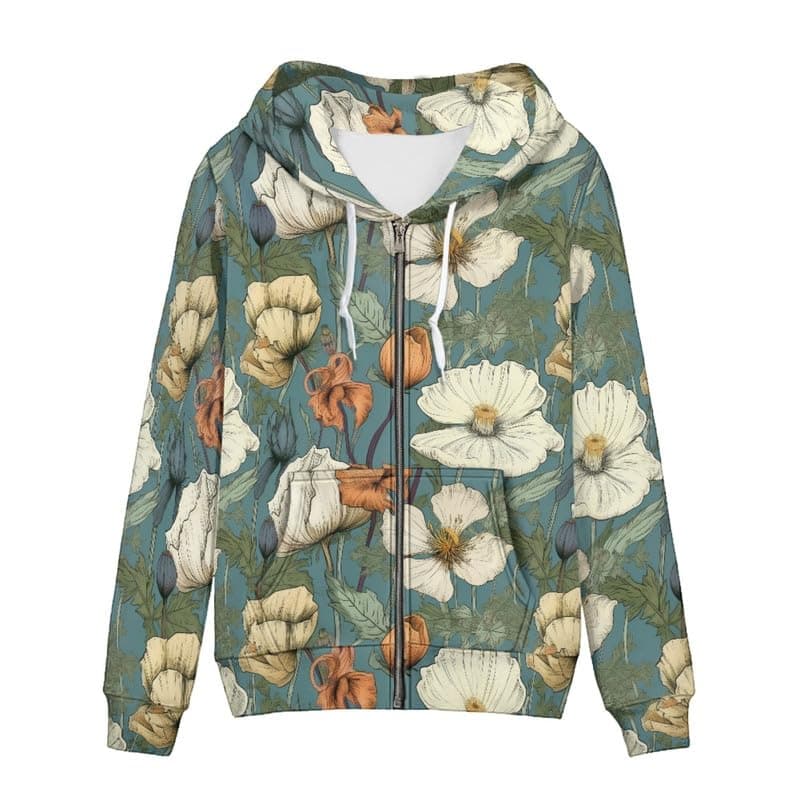 Irisjudy Monet Art Color Stripe Zip Hoodie for Women
