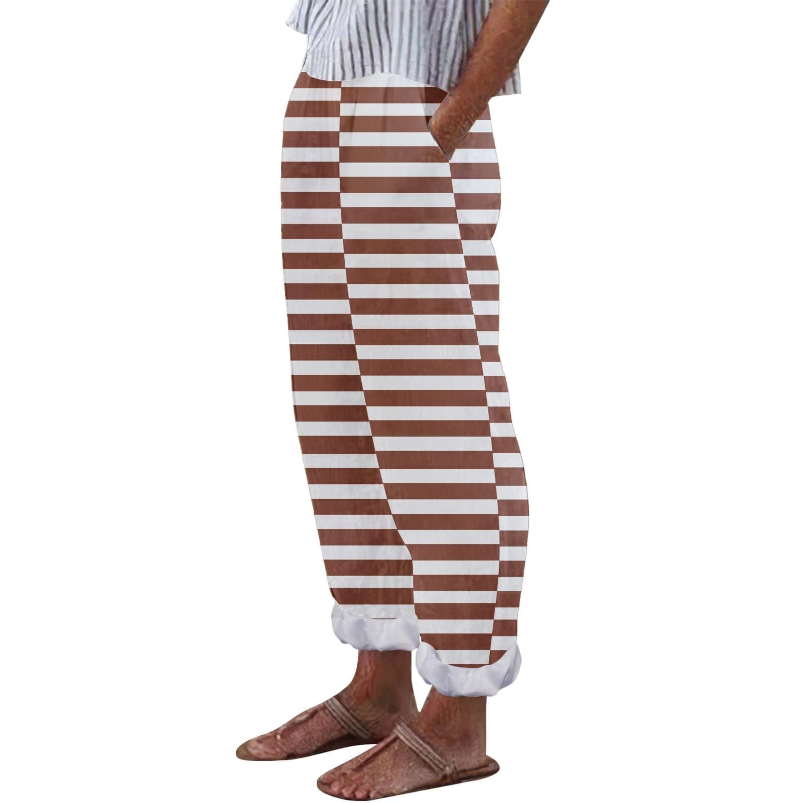 Striped Printed Fashionable Casual Ankle Pocket Pants for Women Plus Size