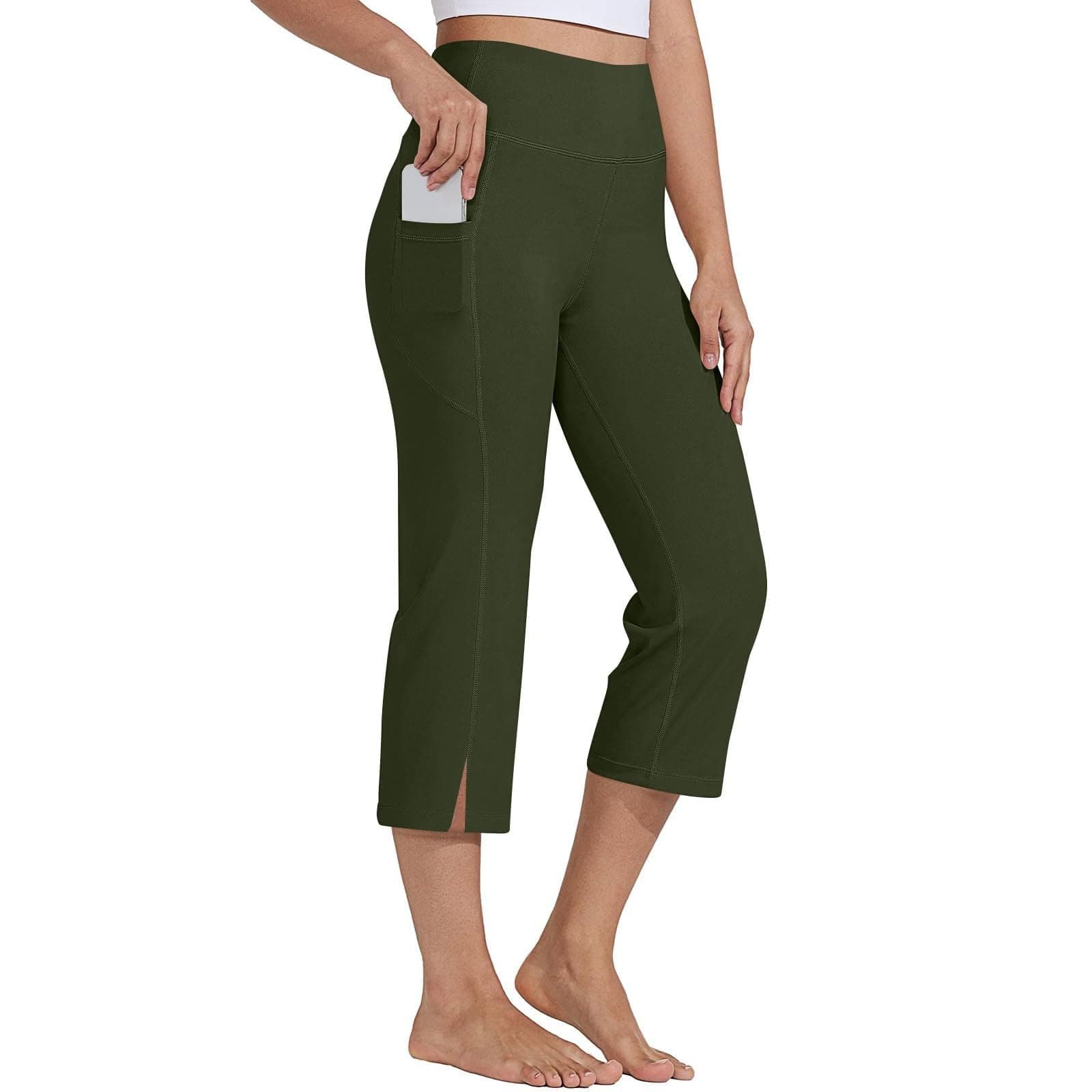 High Waisted Tummy Control Bootcut Capri Pants for Women Yoga Exercise