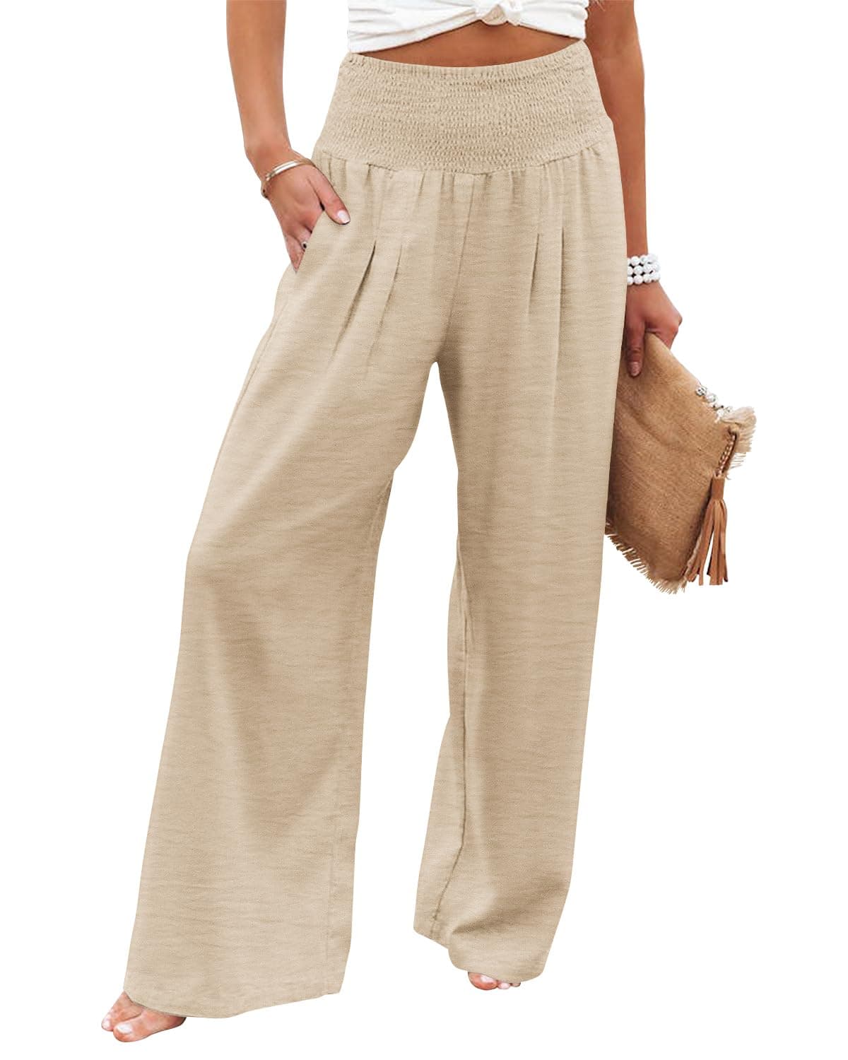 Women's High Waisted Palazzo Pants: Comfy Wide Leg Lounge Trousers with Pockets