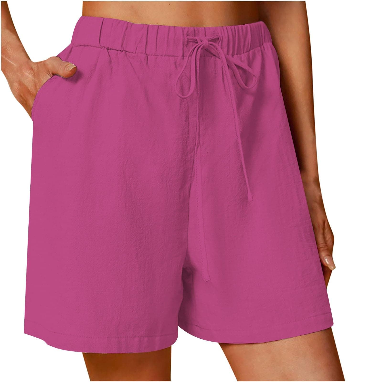 Sktremeuru Lightweight Linen Shorts for Women Elastic Waist Casual ShortsSummer Pockets
