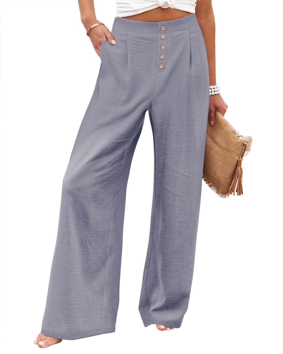 Wide Leg Business Work Pants with Pocket for Women