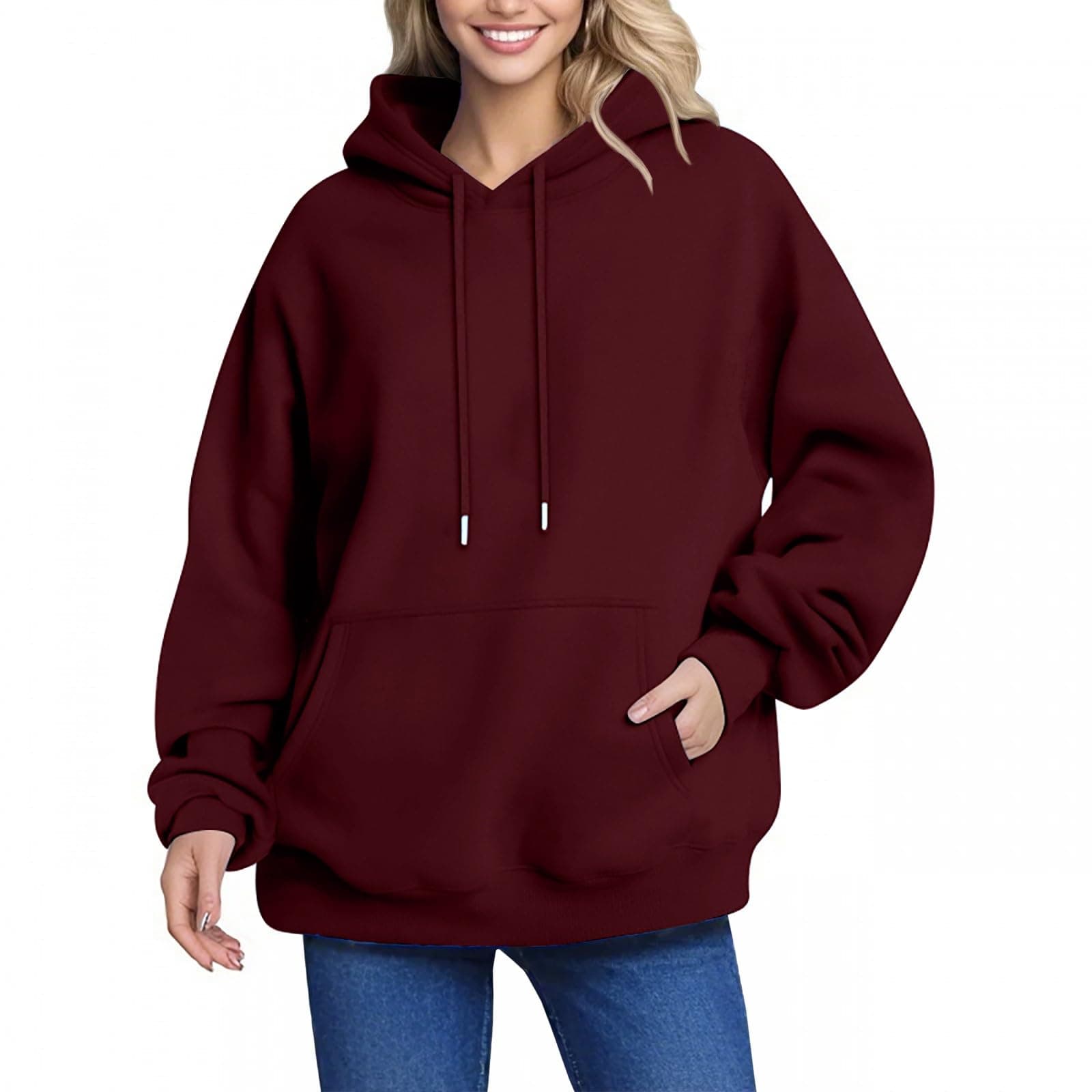 Oversized Y2K Hoodie for Women | Shusuen Long Sleeve Drawstring Sweatshirt with Pocket
