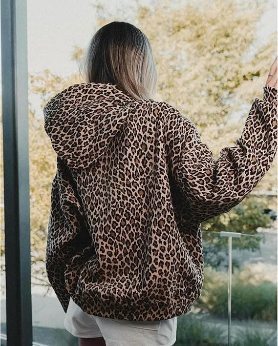 Ckuea Y2K Cheetah Print Hoodie Pullover