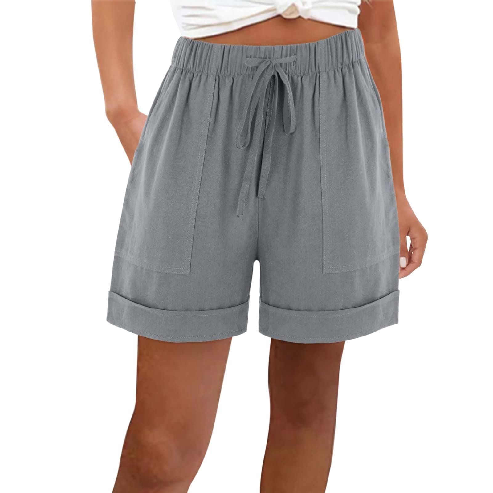 Yxzogd Cotton Linen Shorts for Women Loose Summer Pants with Pockets
