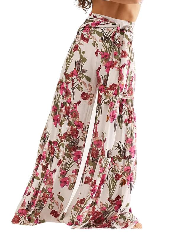 Lrady Women's Boho Printed Wide Leg Palazzo Pants