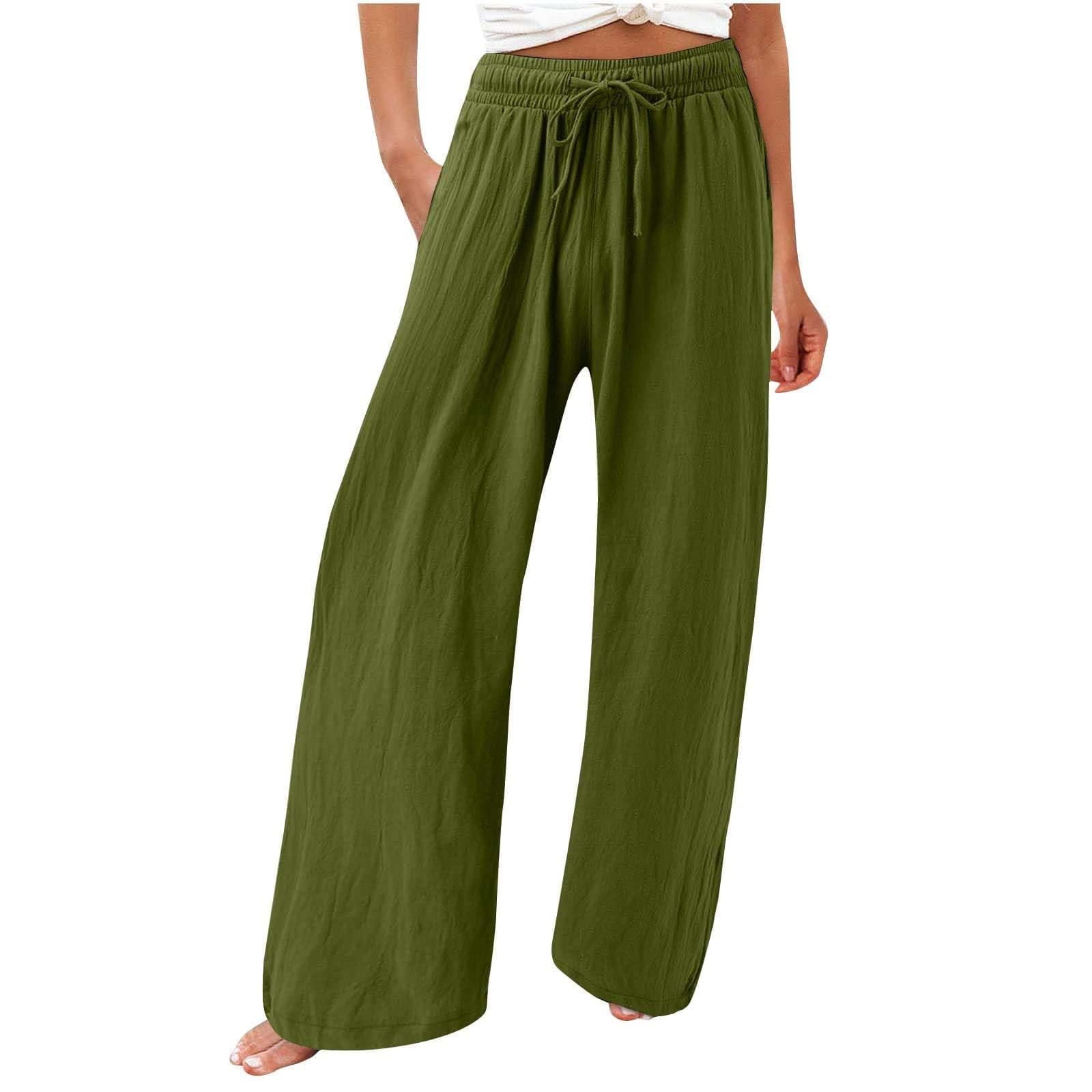 Elastic Waist Palazzo Pants with Pockets | Women's Cotton Linen Wide Leg Lounge Pants