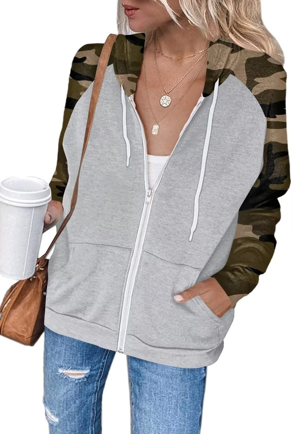 Ezbelle Women's Color Block Zip-Up Hoodie Sweatshirt with Pockets