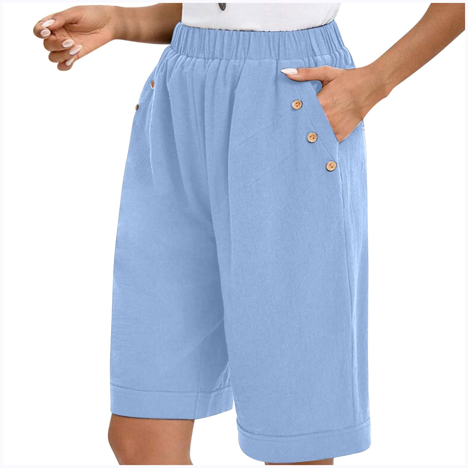 Sktremeuru Women's High-Waisted Linen Knee-Length Shorts