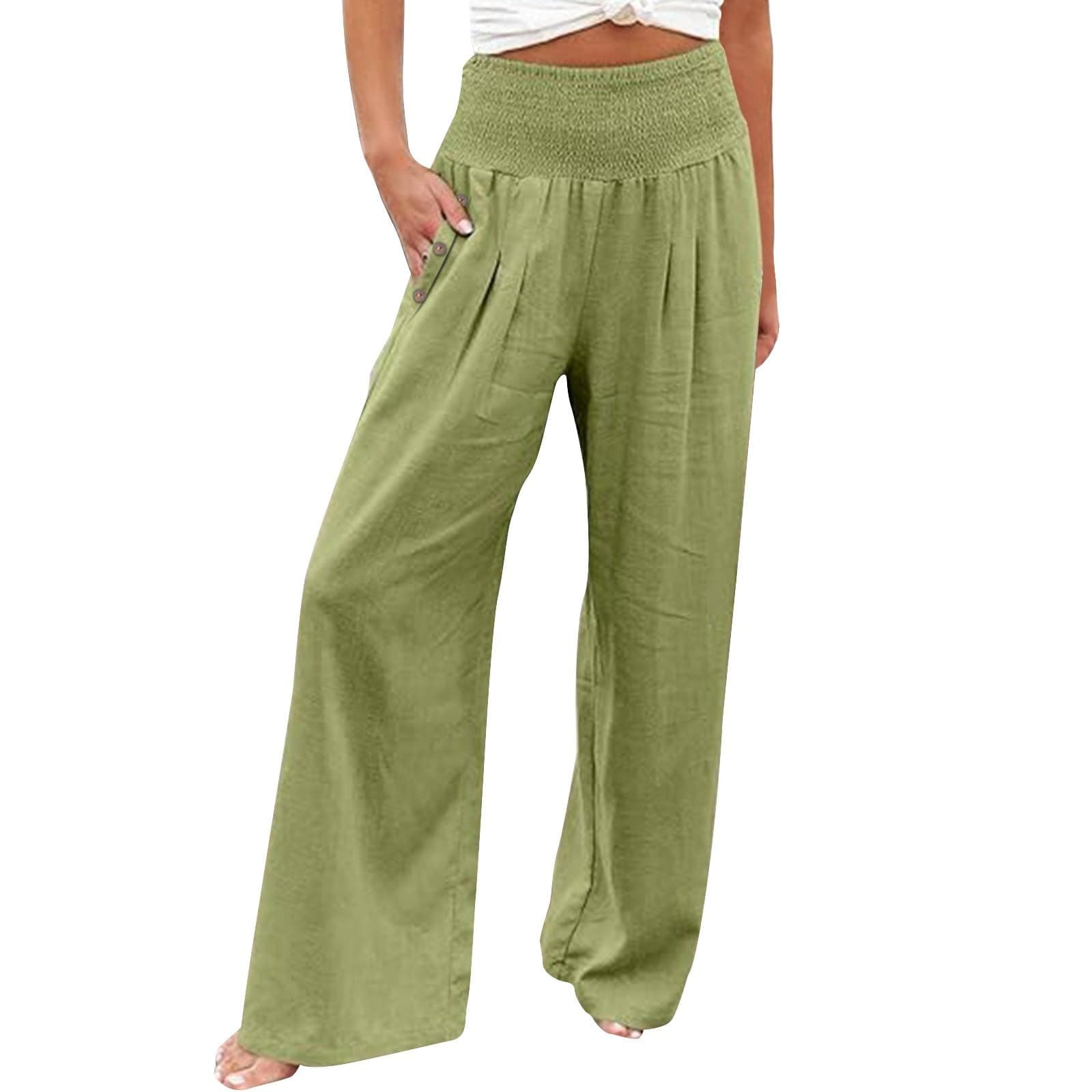 GOKKILRW Women's Linen Palazzo Pants Wide Leg High Waist Boho Summer Travel Trouser