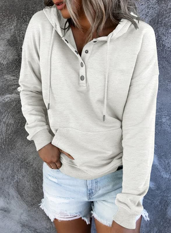 2024 Women's Casual Button Collar Hoodie Sweatshirt