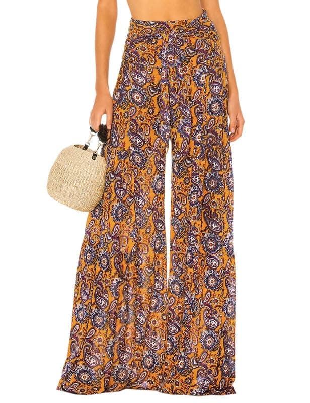 Lrady Women's Boho Printed Wide Leg Palazzo Pants
