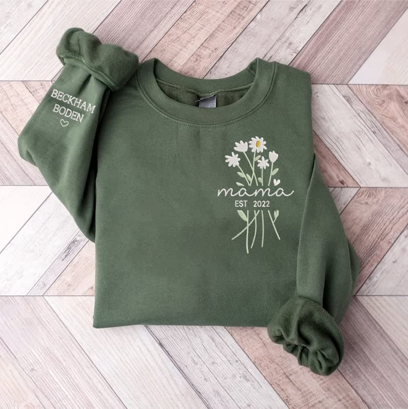 NAZENTI Embroidered Flower Sweatshirt for Women, Perfect Grandma Gift