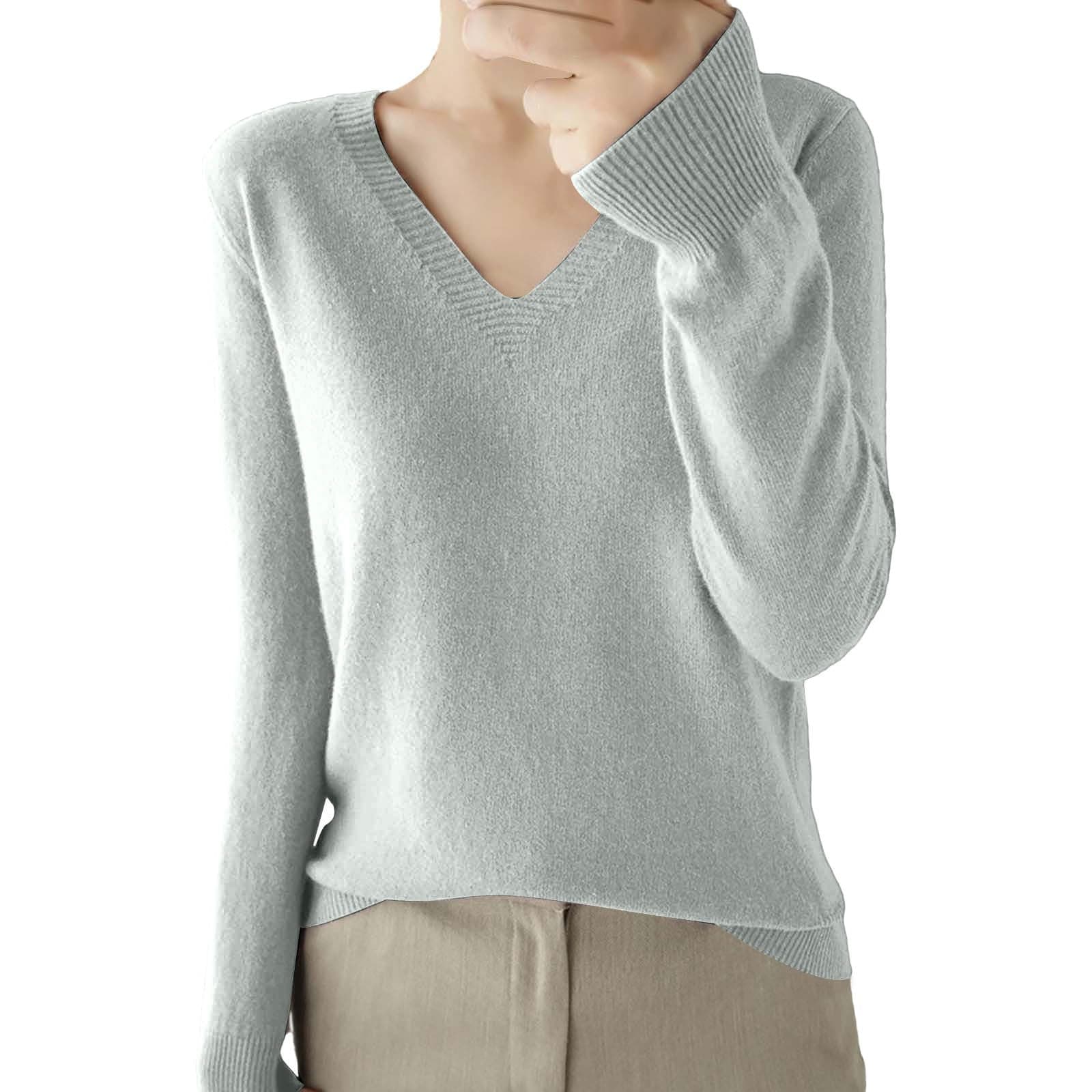 Soft V-Neck Wool Blend Sweater for Women Fall Fashion Tops