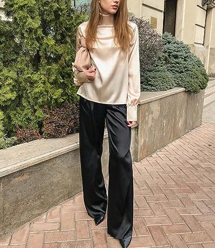 SWOMOG Women's Silk Satin Pajama Pants Elastic Waist