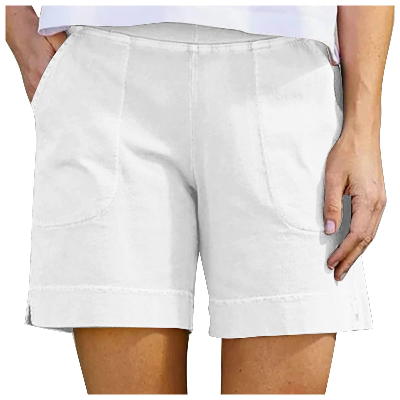 Yxzogd Women's Casual Cotton Linen High-Waist Bermudas with Pocket
