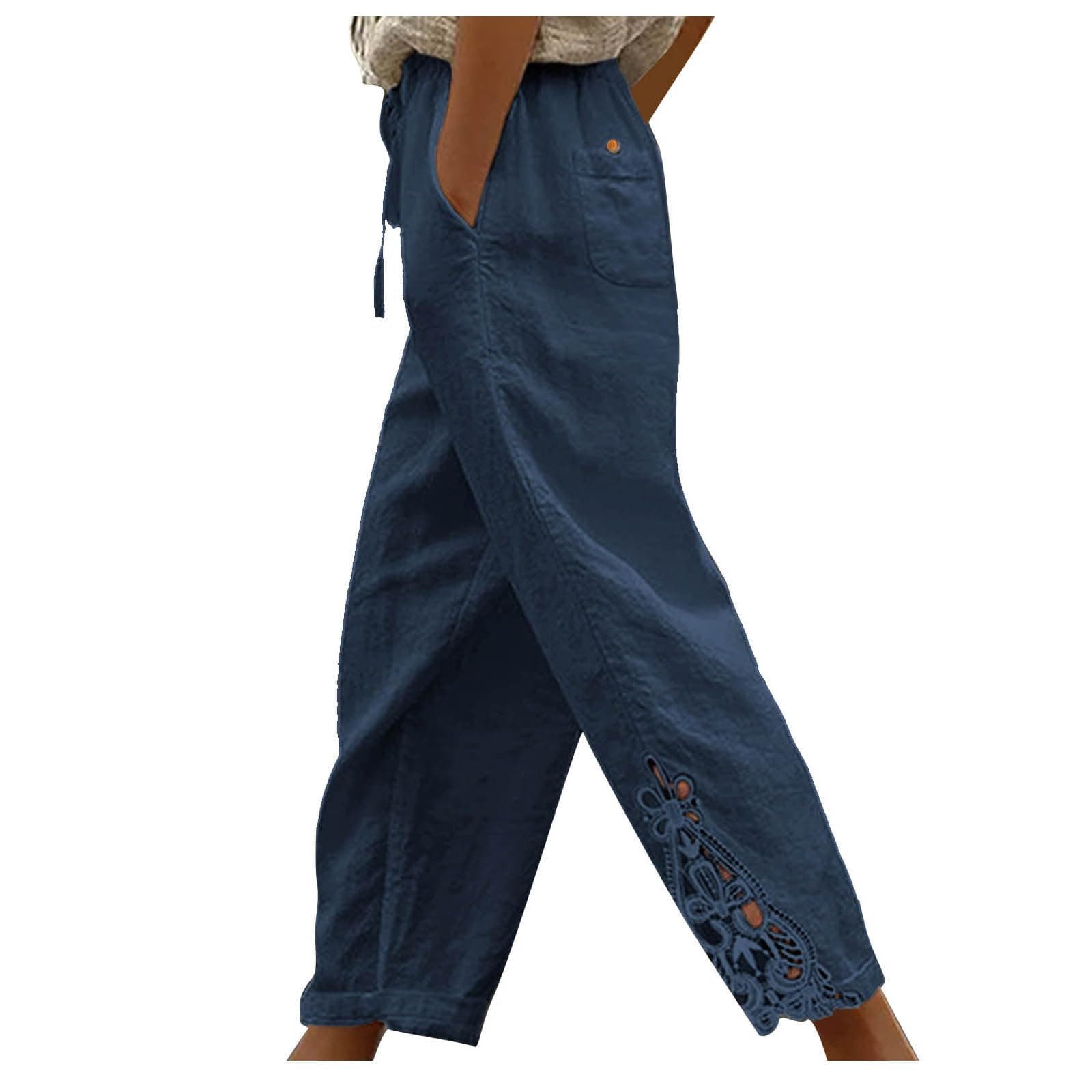 Yxzogd Women's Boho High Rise Cropped Cotton Linen Pants