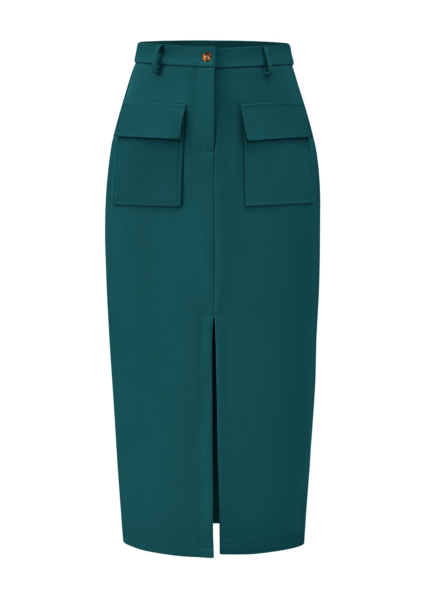 Women's High Waisted Cargo Midi Skirt with Pockets